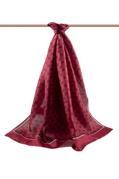 %100 İpek Minik Motif Desenli Bordo Renkli 92x210 Şal - Resim 2