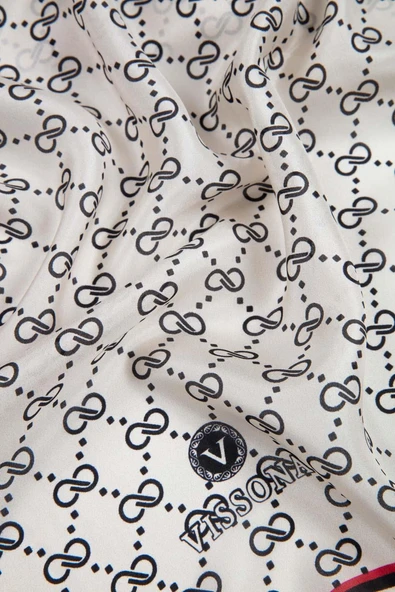 %100 İpek Minik Motif Desenli Krem Renkli 92x210 Şal - Resim 3