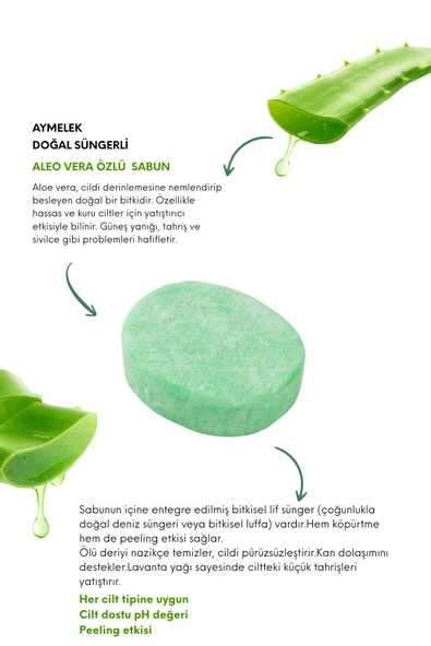 Aloe Vera Özlü Süngerli Doğal Güzellik Sabunu Cilt Kırışıklık Önleyici Etkili - Resim 2