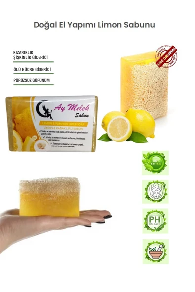 Limon Özlü Doğal Kabak Lifli Güzellik Sabunu Cilt Kırışıklık Önleyici Etkili - Resim 3
