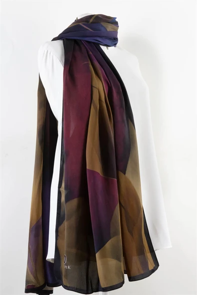 SÜVARİ ŞAL ÇİÇEK DESENLİ SİYAH - SAKS RENKLİ 75X210 ŞAL İTALYAN DİKİŞLİ - Resim 2