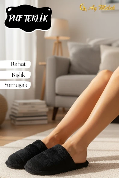 Kadın Peluş Ev Terliği Yumuşak Dokulu, Kaymaz Tabanlı, Rahat ve Sıcak Tutucu Terlik - Resim 9