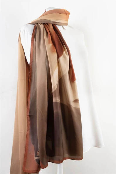 SÜVARİ ŞAL BATİK DESENLİ VİZON - TABA RENKLİ 75X210 ŞAL İTALYAN DİKİŞLİ - Resim 2