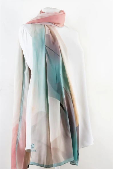 SÜVARİ ŞAL ÇİÇEK DESENLİ TURKUAZ - LİMON SARISI RENKLİ 75X210 ŞAL İTALYAN DİKİŞLİ ürün görseli