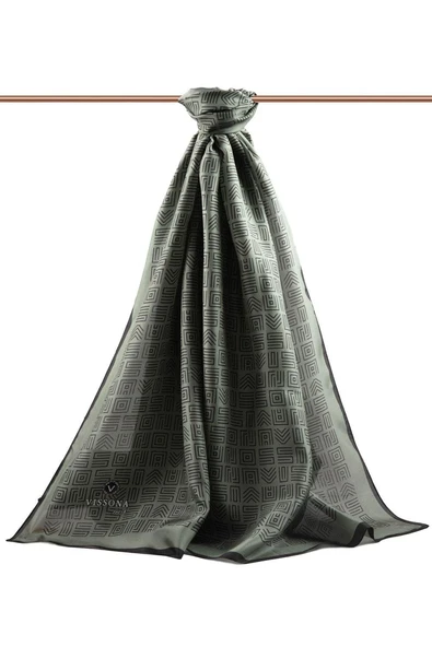 % 100 İPEK ETNİK DESENLİ HAKİ - SİYAH RENKLİ ŞAL - Resim 2