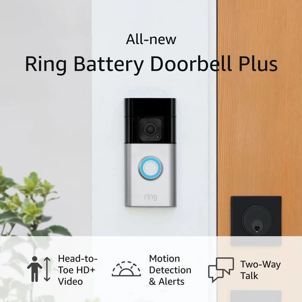 Ring Battery Doorbell Plus Baştan Sona HD+ Video, Hareket Algılama - Resim 2