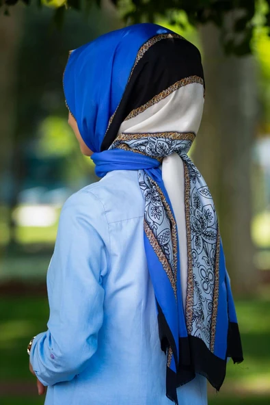 %100 İpek Çizgili Desenli Saks - Siyah Renkli 92x210 Şal ürün görseli