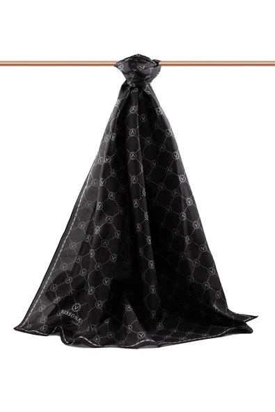 % 100 İpek V Logo Desenli Siyah - Krem Renkli 90x210 Şal - Resim 4