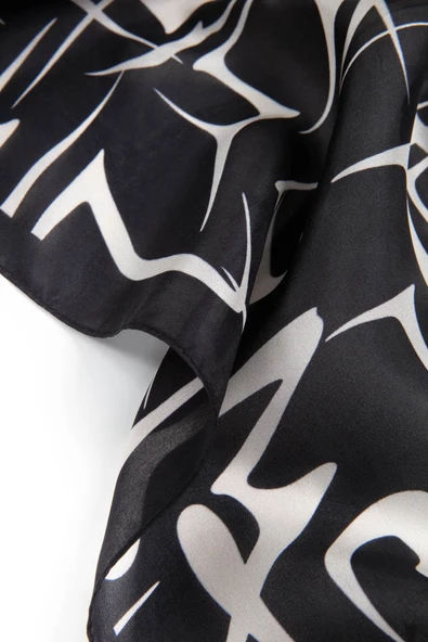 100% İPEK ÇİZGİLİ DESENLİ SİYAH  RENKLİ ŞAL - Resim 4