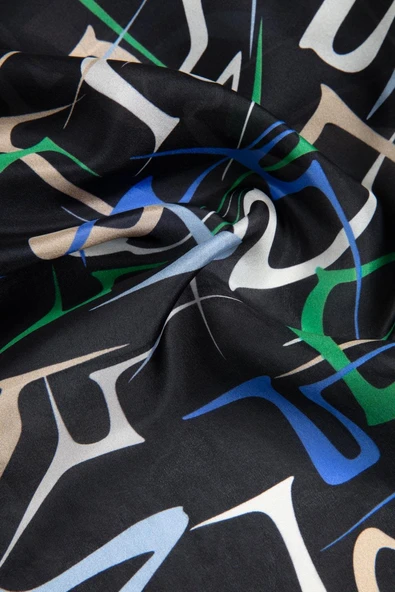 100% İPEK ÇİZGİLİ DESENLİ ZÜMRÜT YEŞİLİ - SAKS RENKLİ ŞAL - Resim 3