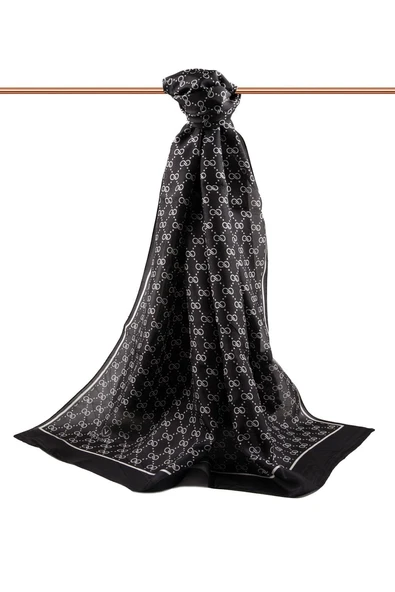 %100 İpek Minik Motif Desenli Siyah - Siyah Renkli 92x210 Şal - Resim 2