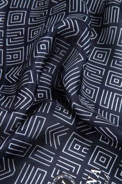 % 100 İPEK ETNİK DESENLİ LACİVERT - KREM RENKLİ ŞAL - Resim 3