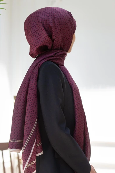 %100 İPEK ZİNCİR DESENLİ ŞARABİ - SİYAH RENKLİ ŞAL ürün görseli