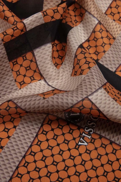 100% İPEK BANT DESENLİ TABA RENKLİ ŞAL - Resim 3