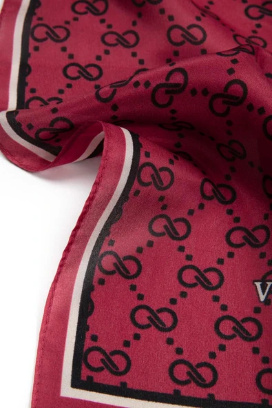 %100 İpek Minik Motif Desenli Bordo Renkli 92x210 Şal - Resim 4