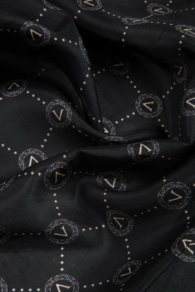 % 100 İpek V Logo Desenli Siyah - Bej Renkli 90x210 Şal - Resim 2