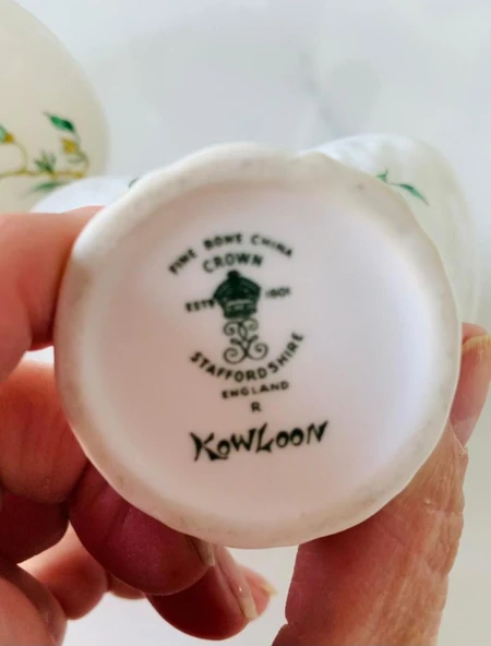 Antika İngiliz Porseleni Yeşil Çiçek Desenli Kabartma Detaylı Kemik Porselen Sepet Şekerlikler - Resim 8