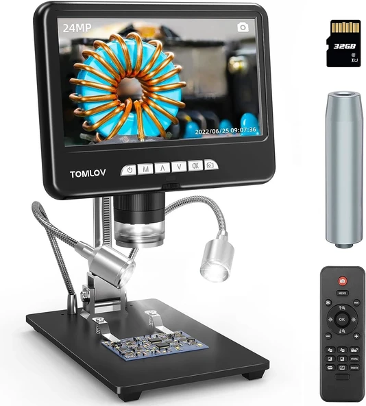 TOMLOV DM401 2K Dijital Mikroskop 1200x, 7 Inc 24MP ürün görseli