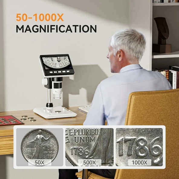 Elikliv EDM43 4.3 Inc LCD Dijital Mikroskop 1000x - Beyaz - Resim 2