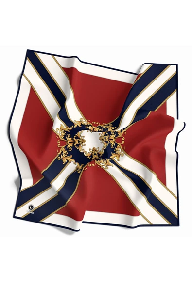 Twill Barok Desenli Kırmızı - Lacivert Renkli 90x90 Dikim Şekli : El Dikişi Eşarp (İpek İçermez) ürün görseli