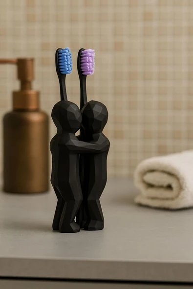 PAMUK'S DESİGN 3D Hediye Çiftler İçin Diş Fırçalığı Minimalist Banyo Aksesuarı Geri Dönüştürülmüş PLA 13 X 9 cm - Resim 3