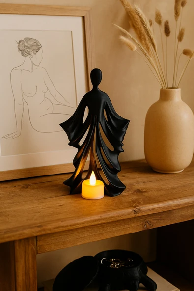 PAMUK'S DESİGN Kadın Figürlü Dekoratif Mumluk, Güç ve Zarafeti Simgeleyen Bohem Tasarım, Reçine, Ev Ofis Dekoru - Resim 2