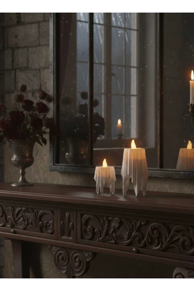 PAMUK'S DESİGN 3D Dekoratif Bohem Uçan Beyaz Mumlar TeaLight Mum Hediyeli (Yükseklik:8cm* En:4,5 cm) ürün görseli