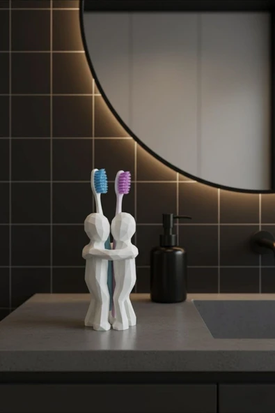 PAMUK'S DESİGN 3D Hediye Çiftler İçin Diş Fırçalığı Minimalist Banyo Aksesuarı Geri Dönüştürülmüş PLA 13 x 9 cm - Resim 4