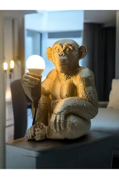 PAMUK'S DESİGN Bronz Renkli Maymun Tasarımlı Dekoratif Lamba Ve Gece Lambası (AMPUL HEDİYEDİR) 35 X 30 Cm - Resim 4
