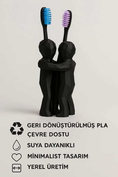 PAMUK'S DESİGN 3D Hediye Çiftler İçin Diş Fırçalığı Minimalist Banyo Aksesuarı Geri Dönüştürülmüş PLA 13 X 9 cm - Resim 5