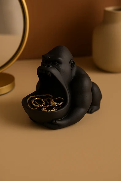 PAMUK'S DESİGN 3D Reçine Goril Figürlü Takı Organizer, Yüzük, Bileklik ve Kolye Sunumluk 16 x 14 cm - Resim 4