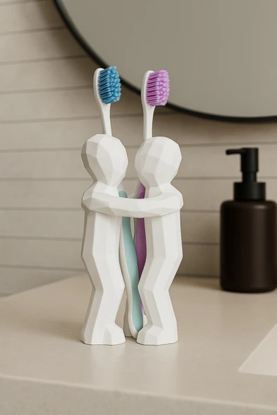 PAMUK'S DESİGN 3D Hediye Çiftler İçin Diş Fırçalığı Minimalist Banyo Aksesuarı Geri Dönüştürülmüş PLA 13 x 9 cm ürün görseli