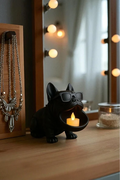PAMUK'S DESİGN 3D Bulldog Köpek Figürlü Sunumluk Tealight Mumluk, Lokumluk, Takı Organizeri Çok Amaçlı 14 x 12 cm - Resim 3