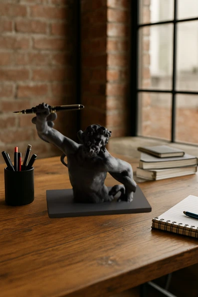 PAMUK'S DESİGN 3D Dekoratif Antik Kalem Tutucu Heykel Avangard Ofis Masaüstü Aksesuar, Sanatsal Hediyelik 14x14 cm ürün görseli