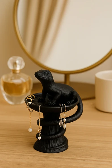 PAMUK'S DESİGN Dekoratif Tasarım Biblo Kertenkele Siyah Özel Hediye 15 X 10 Cm ürün görseli