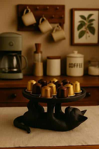 PAMUK'S DESİGN Siyah Kedi Figürlü Sunumluk Banyo Sabunluk, Kahvaltı Tabağı, Takı Organizeri, Mumluk 14 x 14 cm - Resim 3