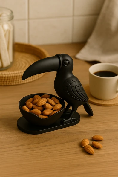 PAMUK'S DESİGN 3D Siyah Kuş Figürlü Kuruyemiş, Kahve Yanı Sunum, Takı Organizeri, Anahtarlık Çok Amaçlı 15 x 12 cm - Resim 3