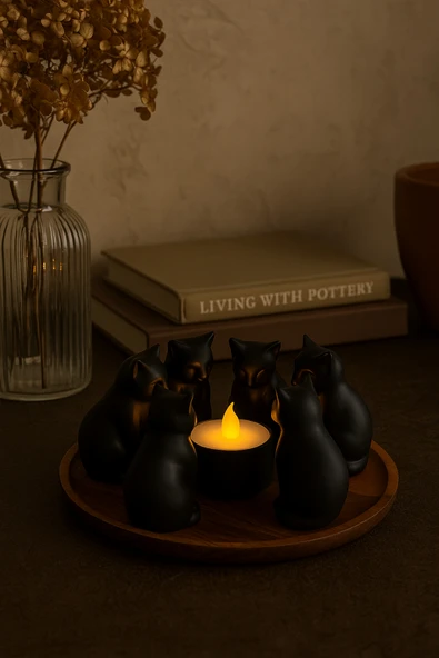 PAMUK'S DESİGN Dekoratif Kediler Ritüel Dinginlik Yoga Mumluk Biblo 14 X 10 Cm - Resim 4