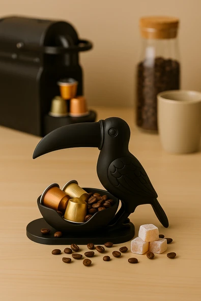 PAMUK'S DESİGN 3D Siyah Kuş Figürlü Kuruyemiş, Kahve Yanı Sunum, Takı Organizeri, Anahtarlık Çok Amaçlı 15 x 12 cm - Resim 4