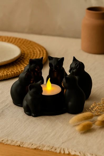 PAMUK'S DESİGN Dekoratif Kediler Ritüel Dinginlik Yoga Mumluk Biblo 14 X 10 Cm - Resim 3