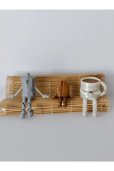 PAMUK'S DESİGN Kahve Köşesi Sevimli Biblo Seti 3lü, Kahve Çekirdeği, Kahve Kupası, Moka Pot, Coffee Set 10cm - Resim 3