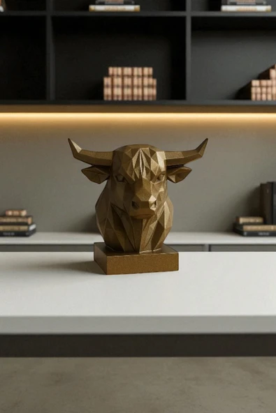 PAMUK'S DESİGN Dekoratif Büst Boğa Heykel Özel Tasarım 3d Hediye 12 X 16 Cm - Resim 4