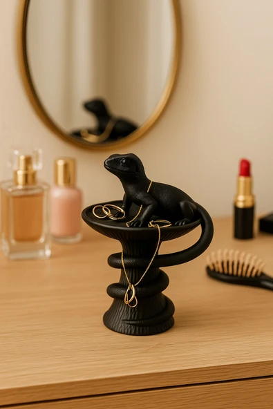 PAMUK'S DESİGN Dekoratif Tasarım Biblo Kertenkele Siyah Özel Hediye 15 X 10 Cm - Resim 4