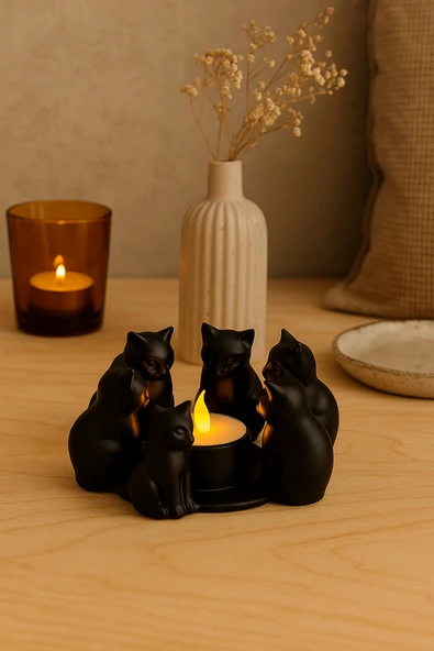 PAMUK'S DESİGN Dekoratif Kediler Ritüel Dinginlik Yoga Mumluk Biblo 14 X 10 Cm ürün görseli