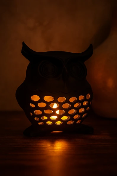 PAMUK'S DESİGN 3D Dekoratif Baykuş Mumluk, Tealight Mumluk, Bohem Rustik Ev Dekoru, Hediyelik Romantik Aydınlatma - Resim 4