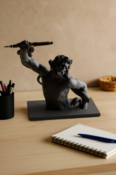 PAMUK'S DESİGN 3D Dekoratif Antik Kalem Tutucu Heykel Avangard Ofis Masaüstü Aksesuar, Sanatsal Hediyelik 14x14 cm - Resim 4
