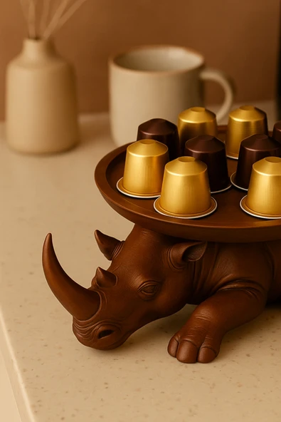 PAMUK'S DESİGN Dekoratif Gergedan Sunumluk Çok Amaçlı Pratik Ev Gereçleri Kahve (Vegan Üretim) ürün görseli