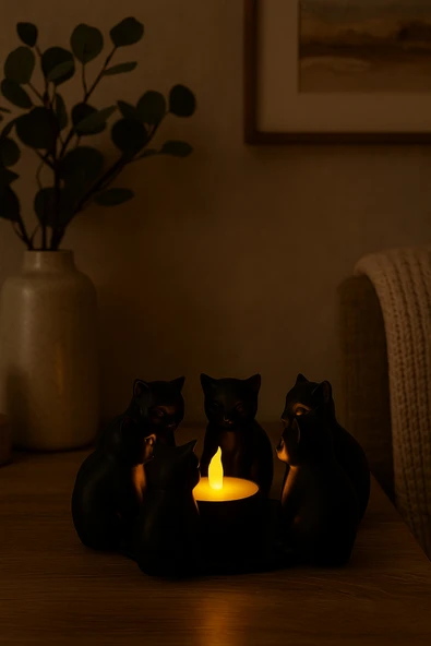 PAMUK'S DESİGN Dekoratif Kediler Ritüel Dinginlik Yoga Mumluk Biblo 14 X 10 Cm - Resim 5