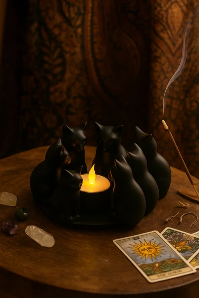 PAMUK'S DESİGN Dekoratif Kediler Ritüel Dinginlik Yoga Mumluk Biblo 14 X 10 Cm - Resim 2