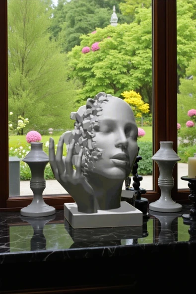 PAMUK'S DESİGN 3D Soyut Yüz Heykeli, Modern Dekoratif Obje - Resim 4